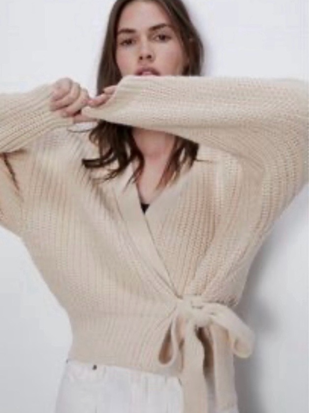 Zara Beige Wrap Knit Cardigan with Side Tie